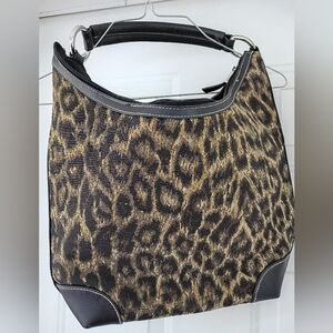 St Johns Bay Leopard Print Hobo Bag with Black Accents EUC